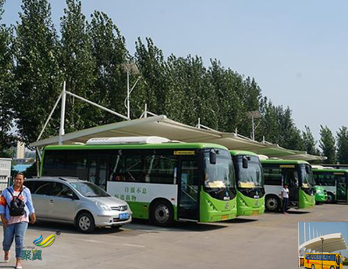 杭州膜結構大巴汽車停車棚圖片廠家工程